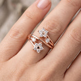 Moissanite Flower Ring, Sterling Silver Floral Cluster, Sparkling Dainty Bypass Ring