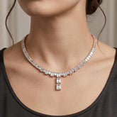 Sterling Silver Emerald Cut Moissanite Necklace, Baguette Tennis Pendant, Bridal Wedding Jewelry
