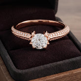 Vintage Round Moissanite Ring, 925 Sterling Silver, Rose Gold Accent, Brilliant Cut (Free Gift)