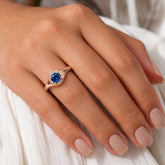 Vintage Swirl Blue Sapphire Moissanite Halo Ring, 925 Sterling Silver, Bridal Shower Jewelry