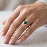 Lab Created Round Green Emerald Moissanite Ring, Twisted Halo Sterling Silver Engagement Ring