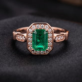Emerald Cut Green Lab Created Gemstone Ring, Sterling Silver Halo Engagement Ring