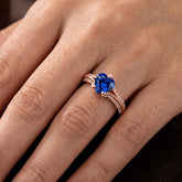 Heart Shape Blue Sapphire Sterling Silver Ring, Moissanite Accents, Valentine Gift
