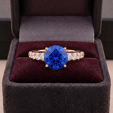 Blue Lab Created Gemstone Ring, Sterling Silver, Moissanite Accent Eternity Ring (September Birthstone)