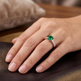 Lab Created Emerald Ring, Sterling Silver, Moissanite Accent, Bridal Statement Ring