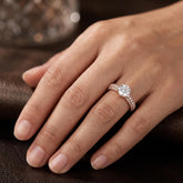 Round Moissanite Solitaire Ring, 925 Sterling Silver, Triple Pave Shank, Bridal Promise Jewelry
