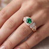 Lab-Created Green Stone Halo Ring, Sterling Silver, Moissanite Side Stones, Art Deco Style