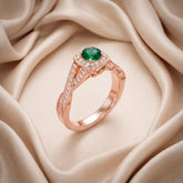 Green Lab Created Gemstone Halo Ring, 925 Silver, Criss Cross Shank, Moissanite Side Stones
