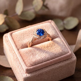 Vintage Halo Blue Sapphire Sterling Silver Ring, Twisted Vine Engagement Gift
