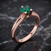 Heart Shaped Emerald Sterling Silver Ring, Split Shank Moissanite Side Stones