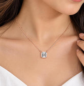 Emerald Cut Moissanite Pendant Necklace, 925 Sterling Silver Chain, Rose Gold Finish