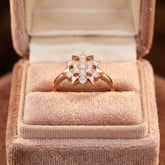 14K Solid Gold Snowflake Moissanite Ring, Floral Starburst Anniversary Promise Ring