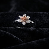 Sterling Silver Moissanite Lotus Rose Flower Ring, Botanical Cocktail Jewelry