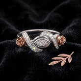 Sterling Silver Moissanite Floral Ring, Two-Tone Rose Gold Swirl Design