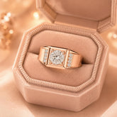 Sterling Silver Moissanite Ring for Men, Round Cut, Rose Gold Band Engagement Gift