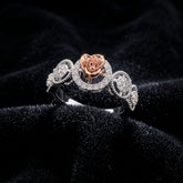 Rose Gold Moissanite Floral Ring, Sterling Silver 925, Milgrain Halo Design