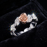 Sterling Silver Rose Moissanite Eternity Band, Two-Tone Floral Vine Ring