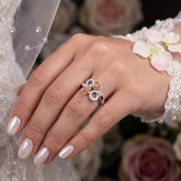 Two-Tone Sterling Silver Moissanite Rose Flower Ring, Botanical Cluster Engagement Ring