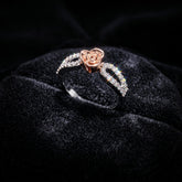 Rose Gold Moissanite Flower Ring, Sterling Silver Pave Band, Nature Inspired Jewelry