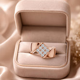 Men's Square Moissanite Ring, Rose Gold Plated Sterling Silver, Round Cut Cluster Ring