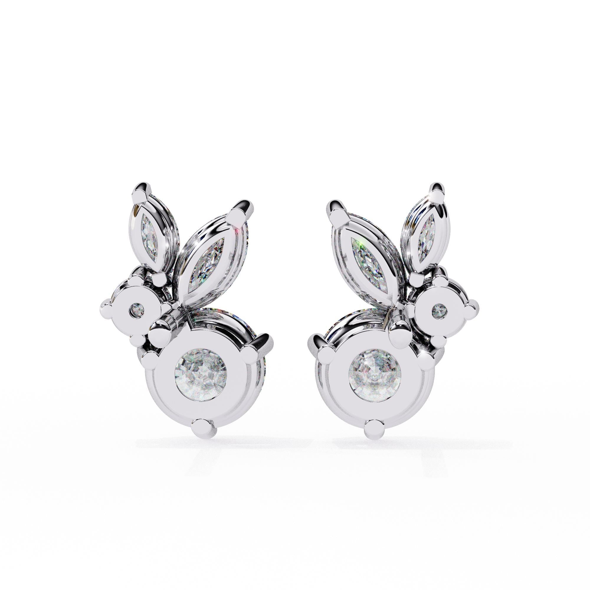 Leaf Stud Earrings For Women Moissanite Multi Shape 925 Sterling Silver Push Back Minimal Dainty Trendy Prong Set Anniversary Gift For Her