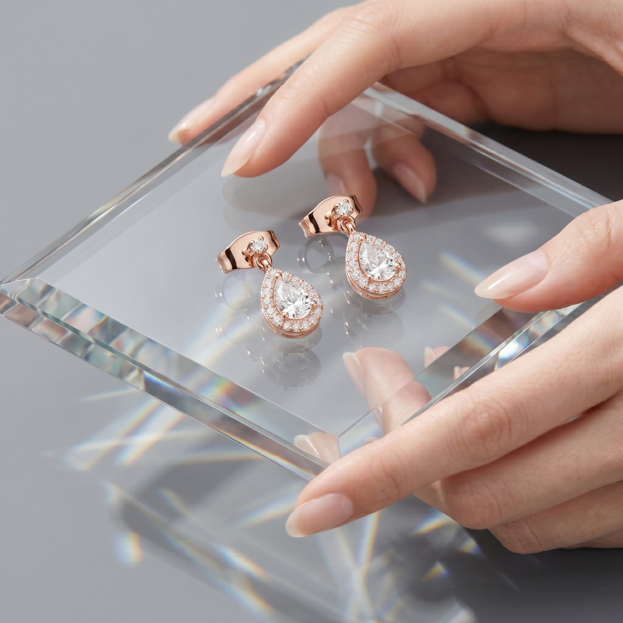 Pear Moissanite Drop Earrings, Rose Gold 925 Sterling Silver Halo Dangle Bridal Jewelry