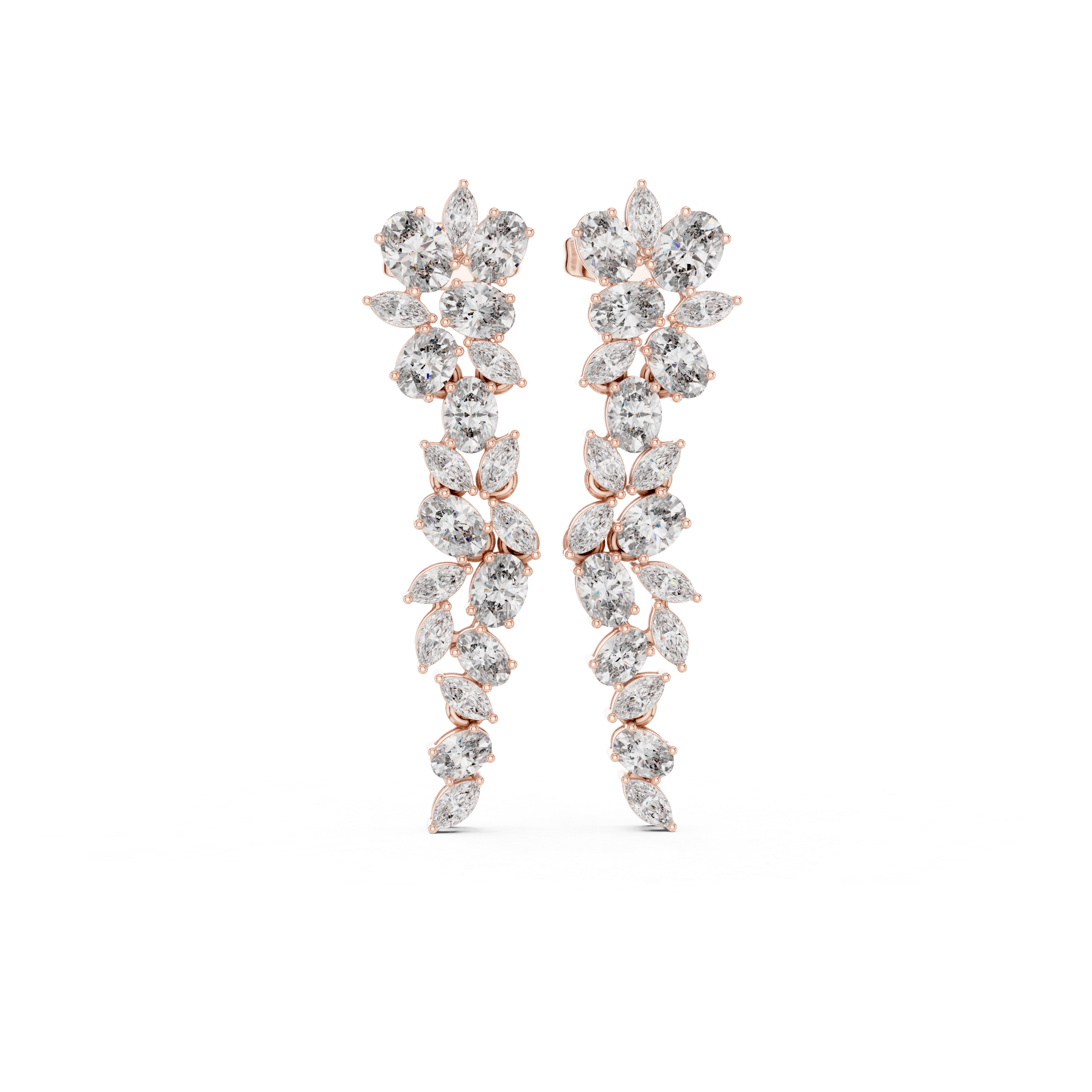 Art Deco Zircon Pear Marquise Vine Drop Earrings, Sterling Silver Bridal Statement