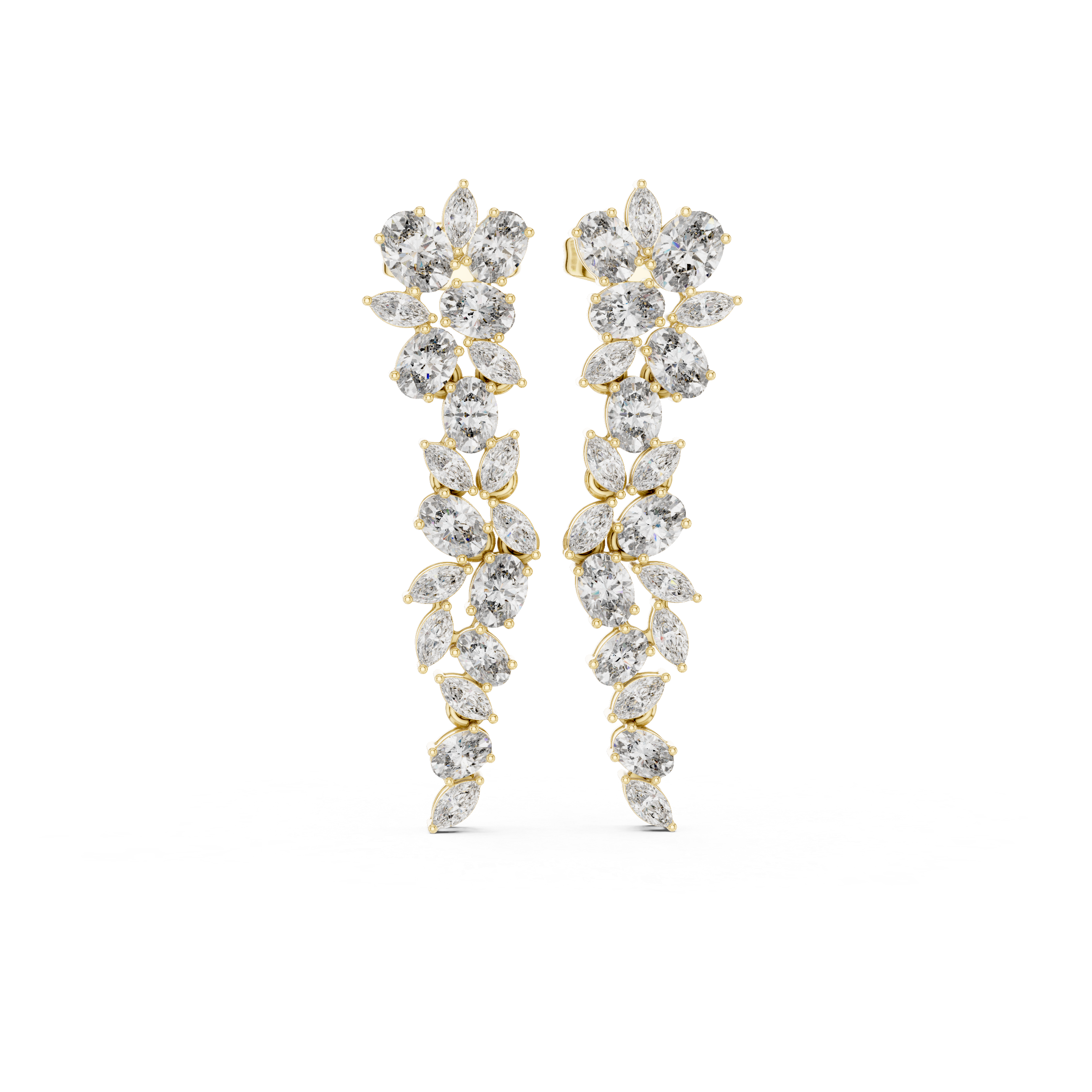 Art Deco Zircon Pear Marquise Vine Drop Earrings, Sterling Silver Bridal Statement