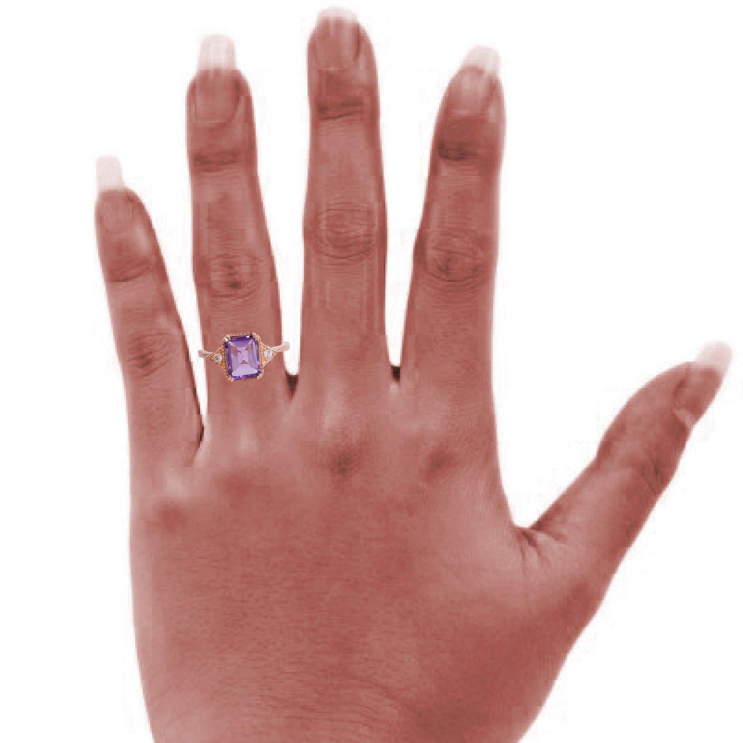 Amethyst Engagement Ring 925 Sterling Silver Emerald Cut Amethyst Wedding Ring For Women Proposal Halo Classic Prong Solitaire Purple Ring