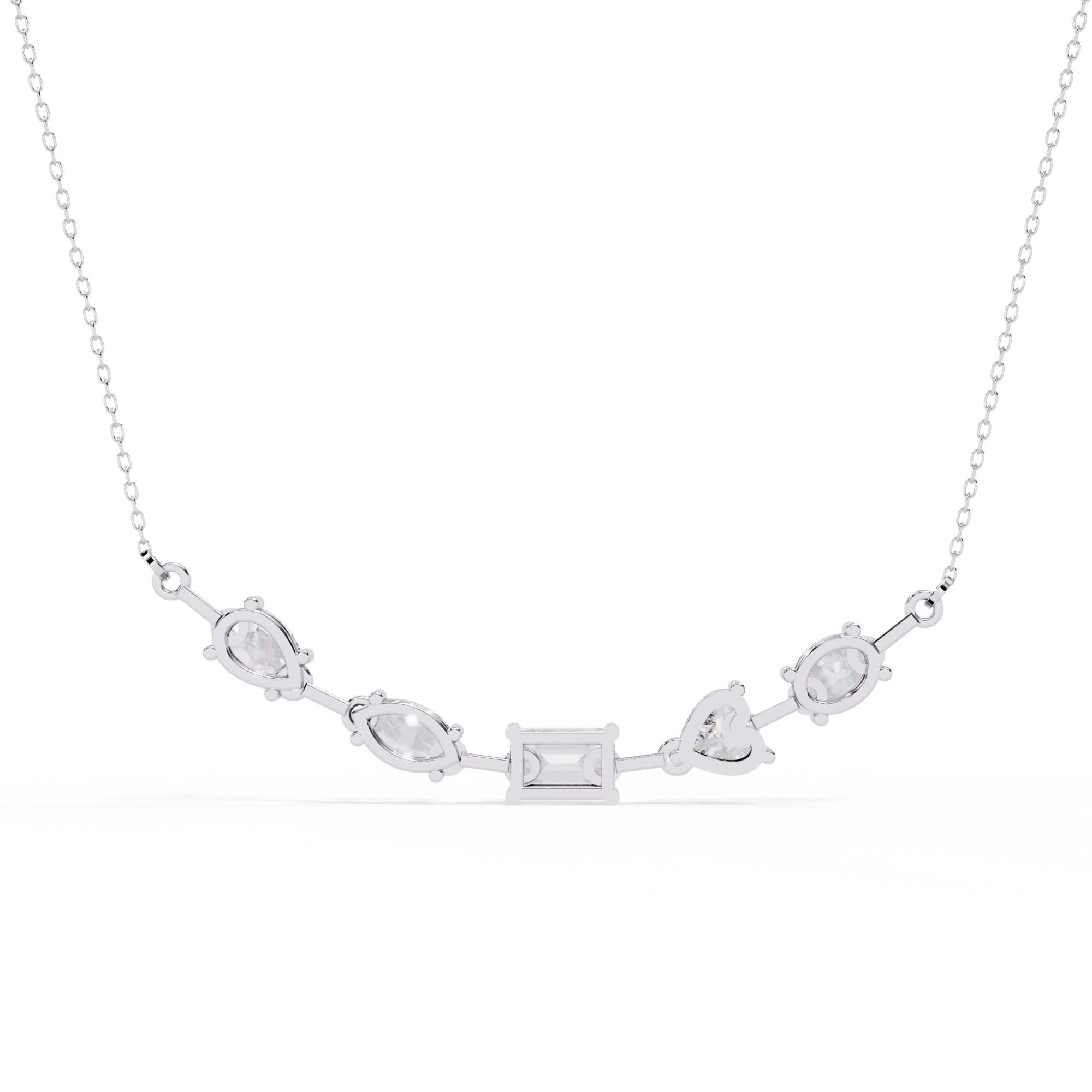 Moissanite Cluster Necklace For Women 925 Sterling Silver 18 inch Link Chain Minimalist Dainty Handmade Multi Shape Bar Pendant Necklace