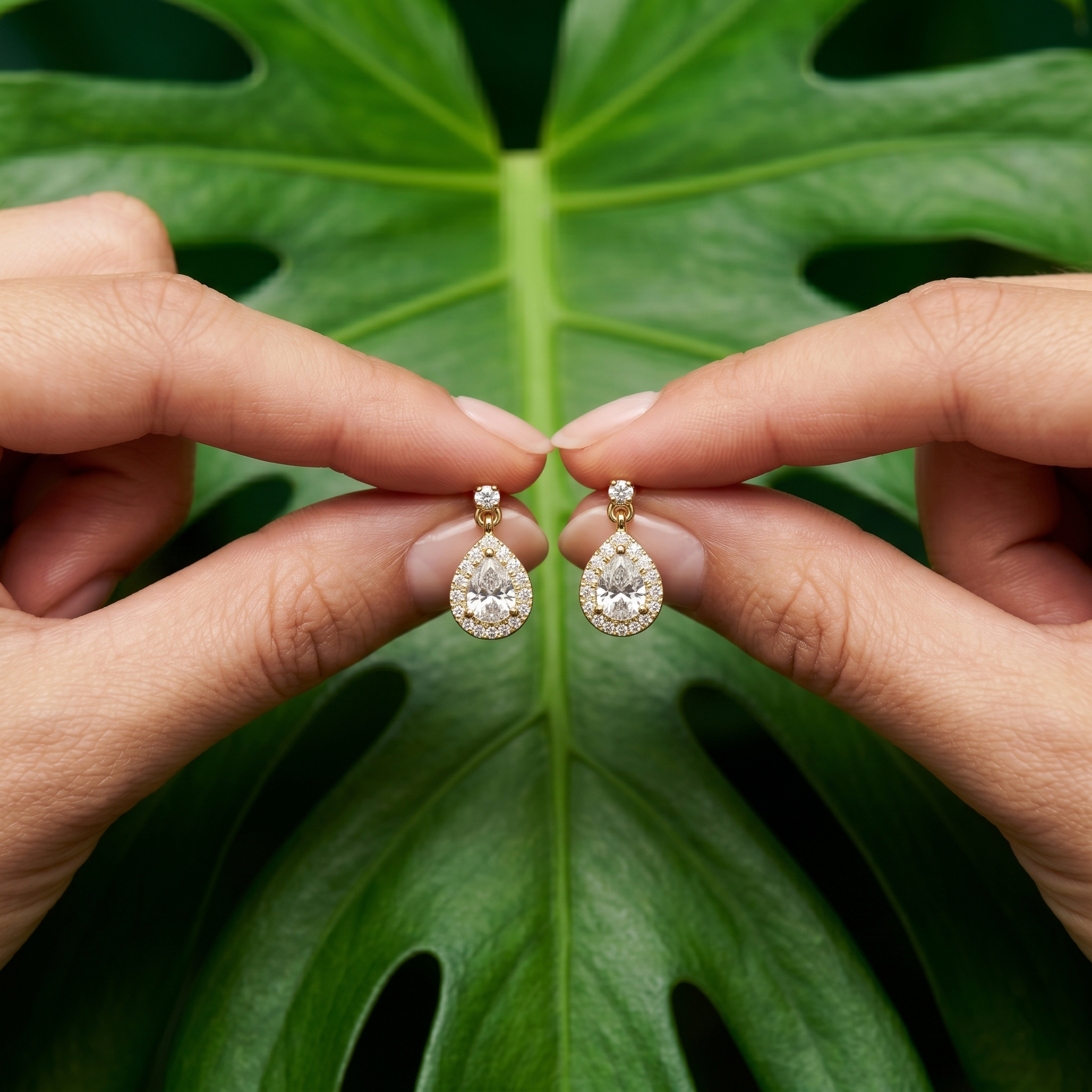 Pear Moissanite Drop Earrings, Rose Gold 925 Sterling Silver Halo Dangle Bridal Jewelry