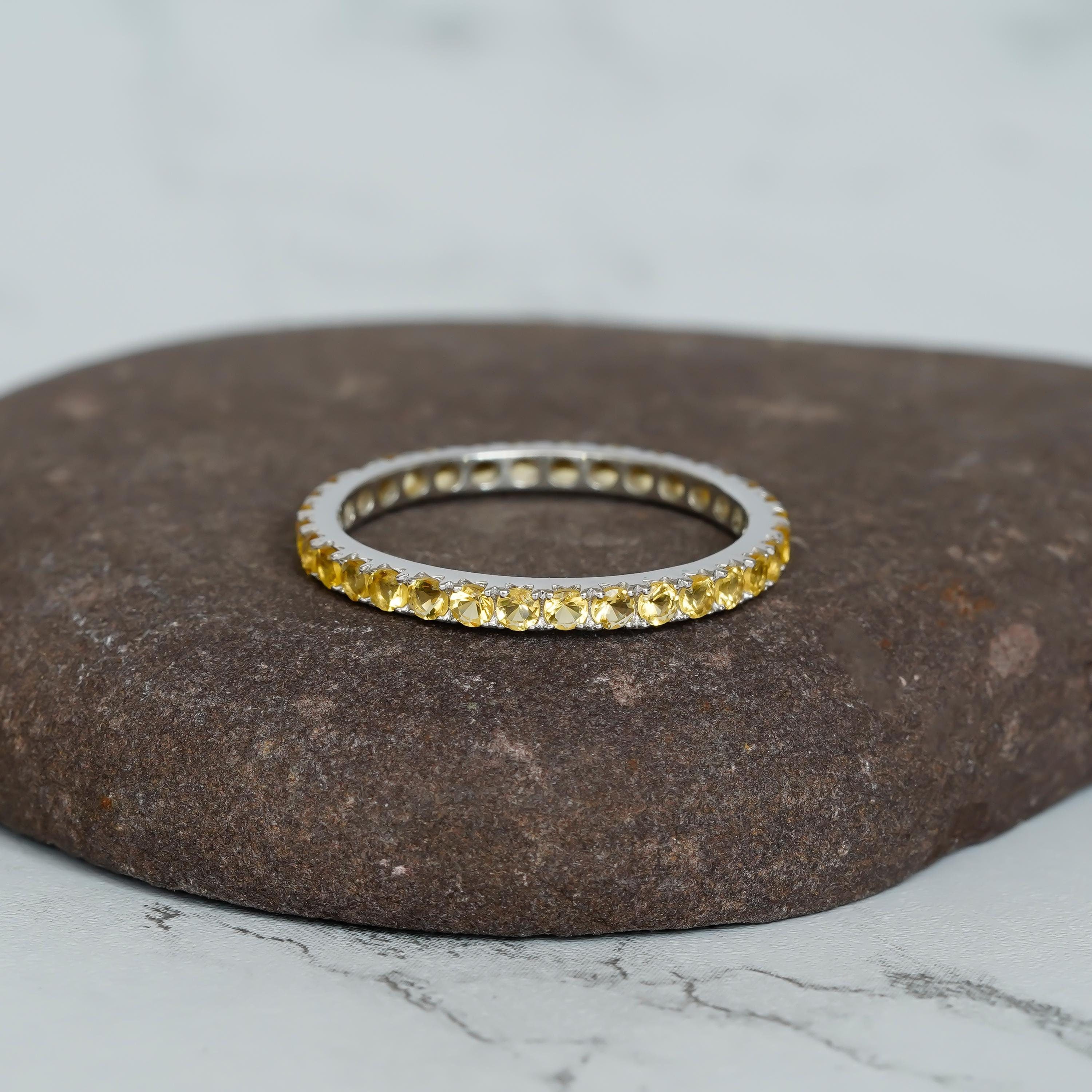 Citrine Eternity Band For Women 925 Sterling Silver Stackable Delicate Yellow Full Eternity Bridal Matching Anniversary Gift Dainty Band