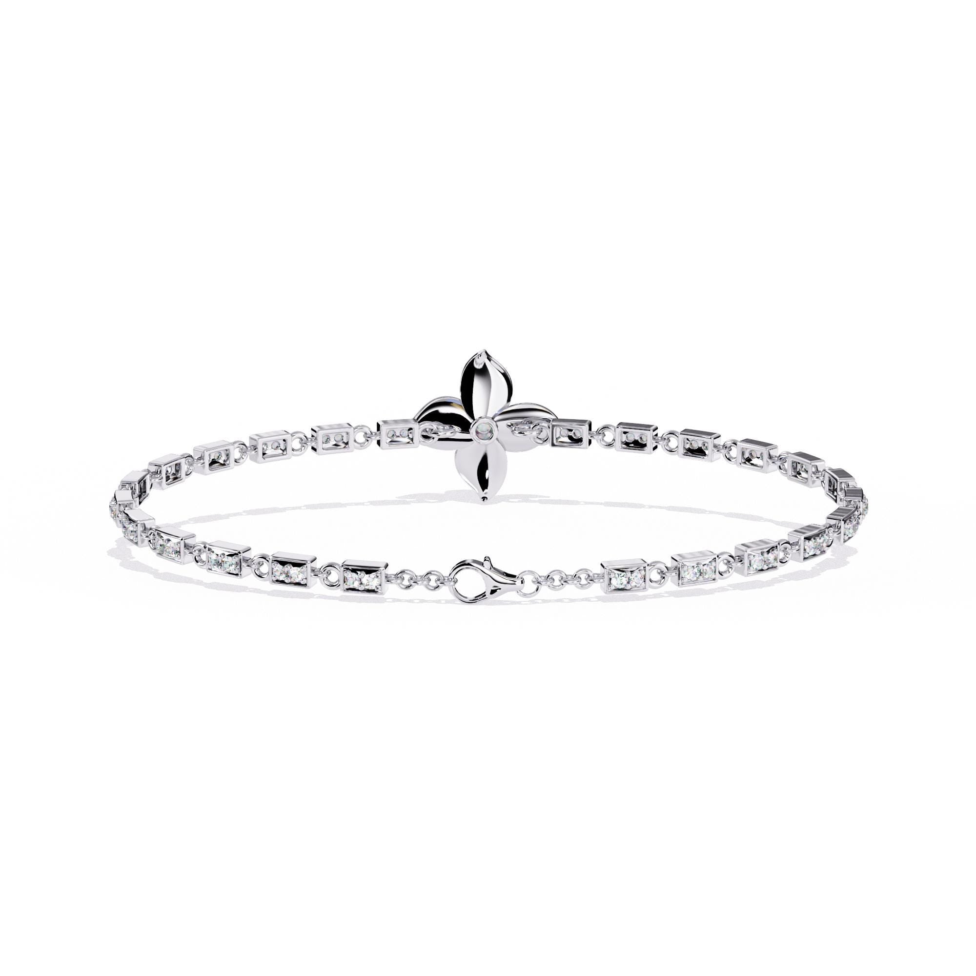 Flower Bracelet Sterling Silver Moissanite Handmade 7.5 inch Bridal Anniversary Gift Dainty Luxury Chain Floral Cuff Bracelet For Women