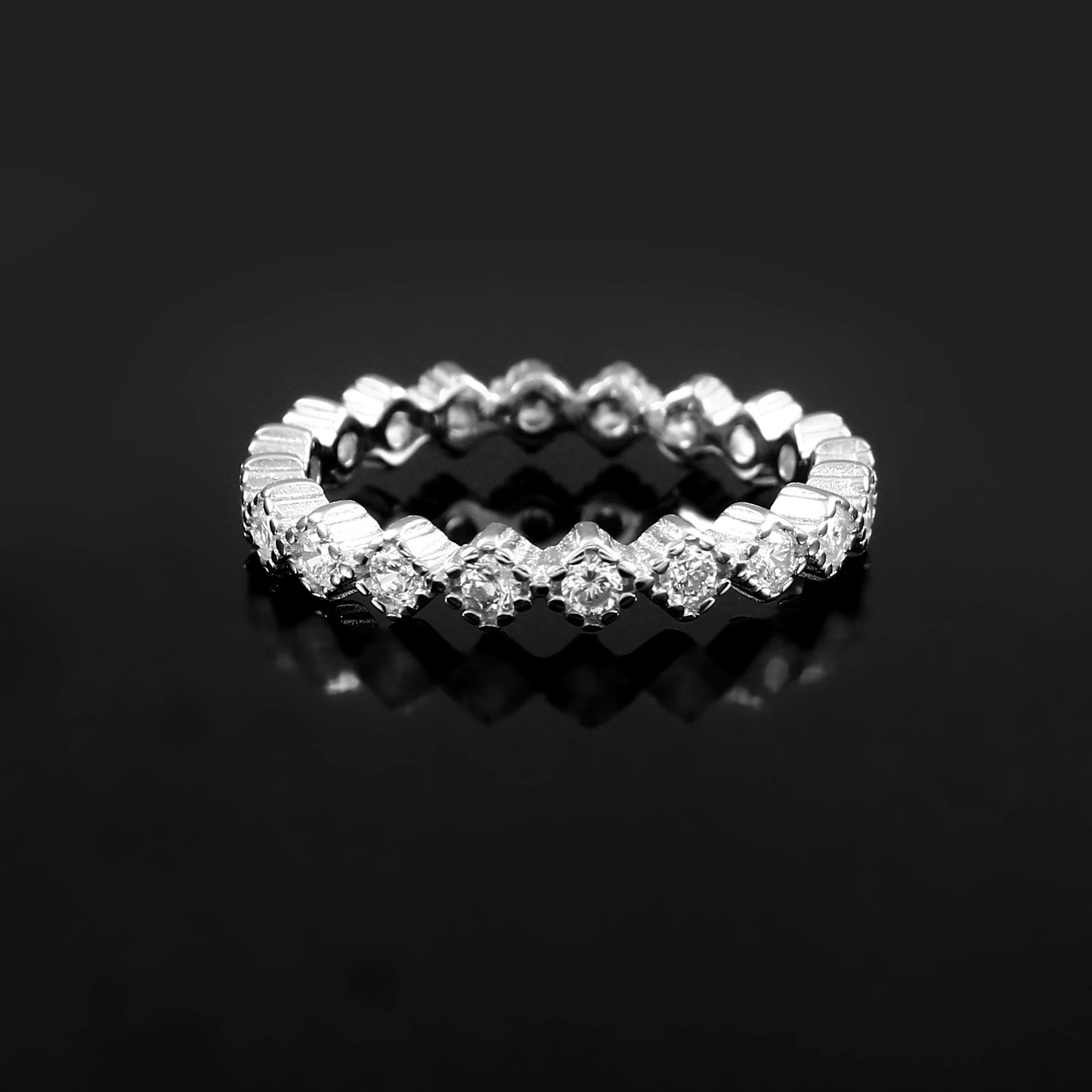 Art Deco Eternity Ring, Sterling Silver Moissanite Ring, Vintage Stacking Band, Dainty Wedding Band, Anniversary Gift for Her, Promise Ring