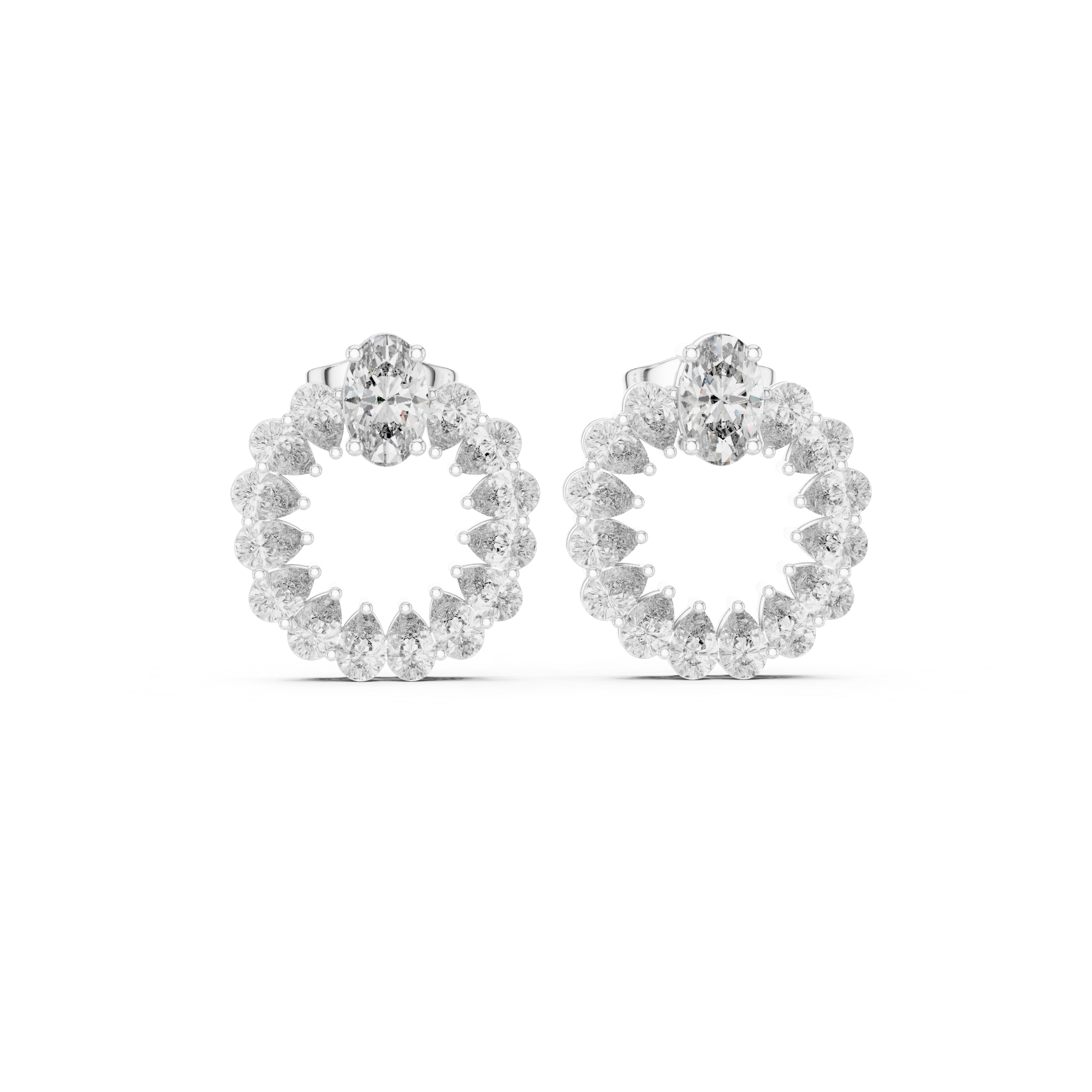 Moissanite Halo Stud Earrings, Oval Cut Sterling Silver, Bridal Wedding Jewelry