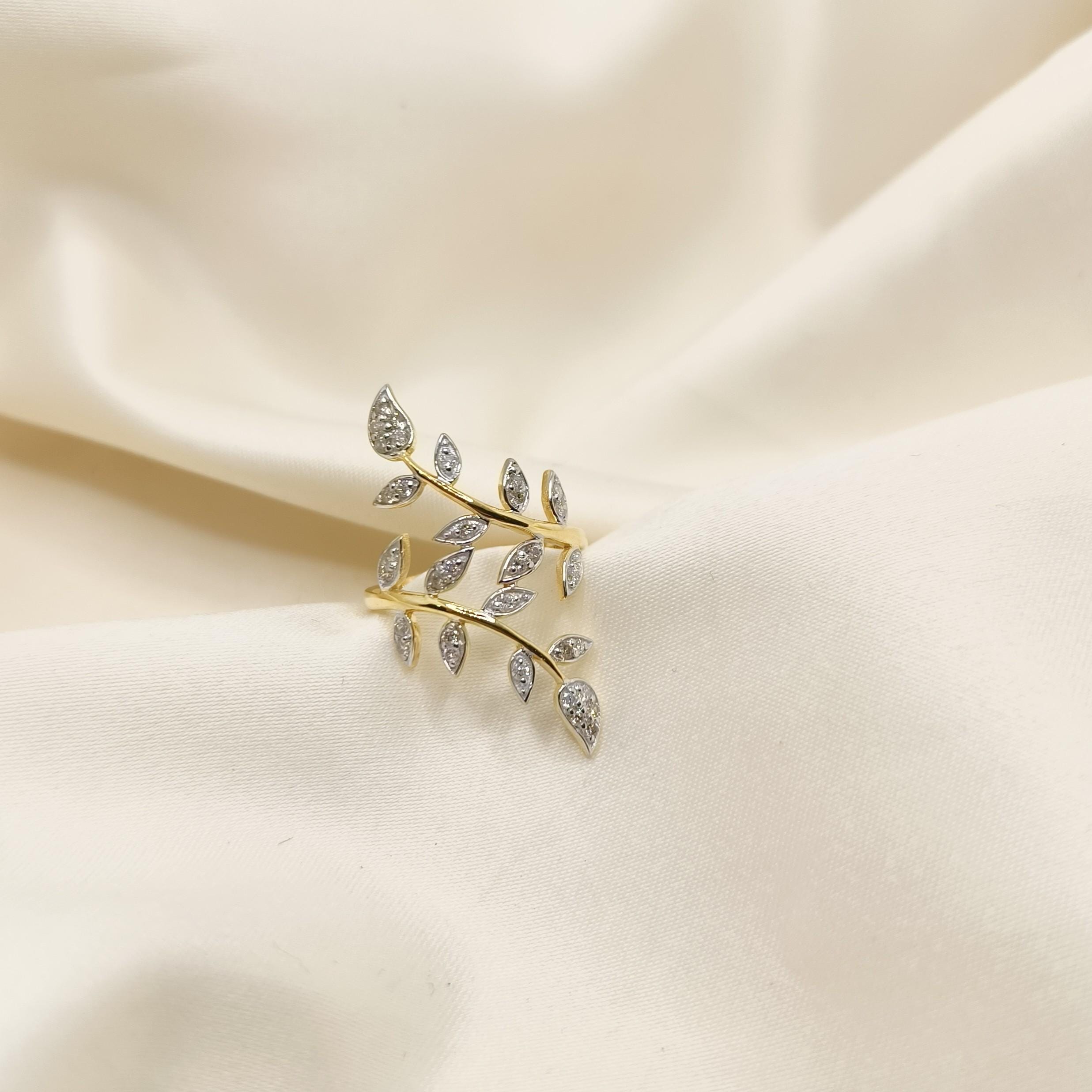 Leaf Diamond Ring 925 Sterling Silver Nature Inspired Foliage Anniversary Band Delicate Olive Leaf Vine Ring Unique Botanical Gift For Women