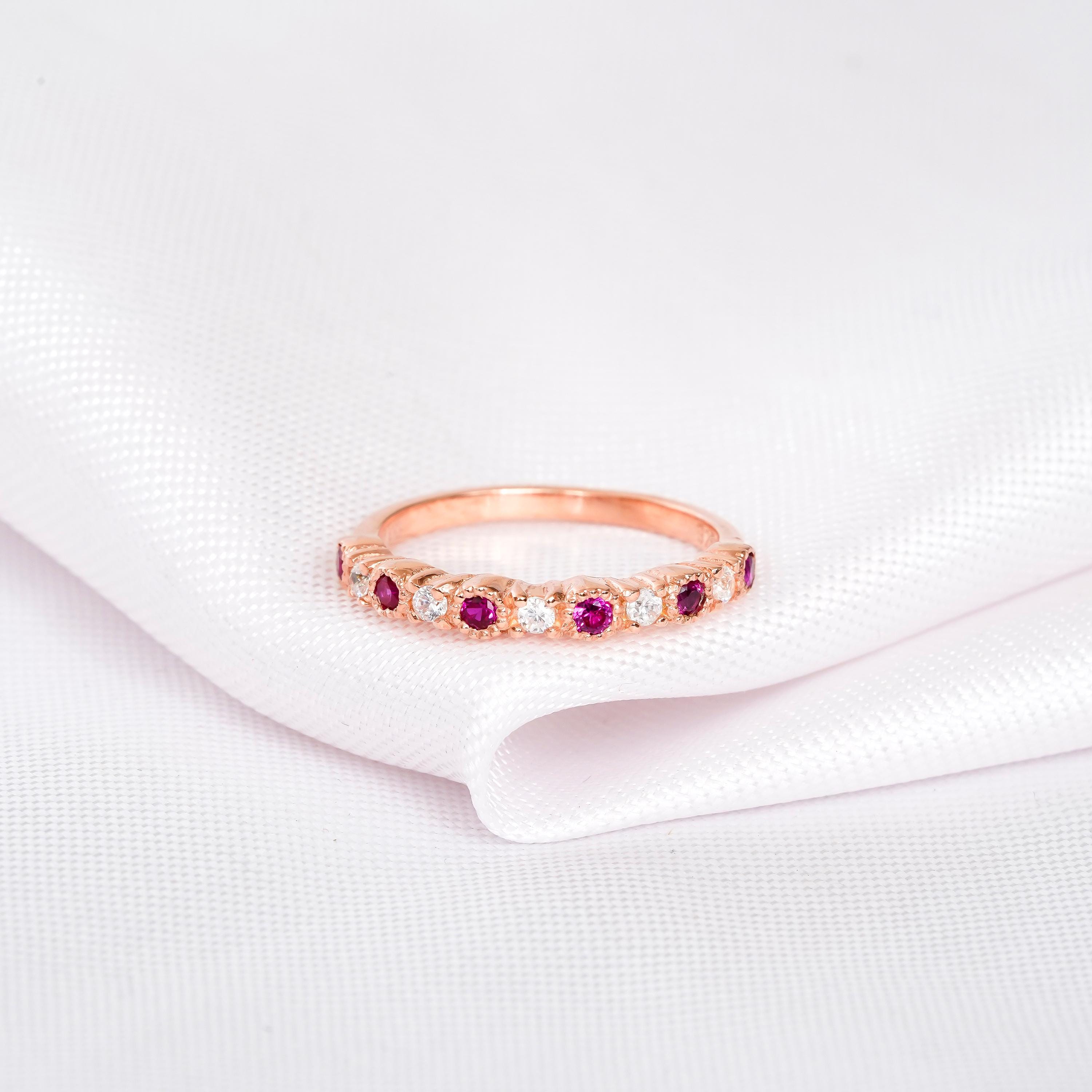 Ruby Engagement Ring Set Matching Ruby Dainty Wedding Band For Women Radiant Cut Art Deco Solitaire Hidden Halo Prong Bridal Promise Ring