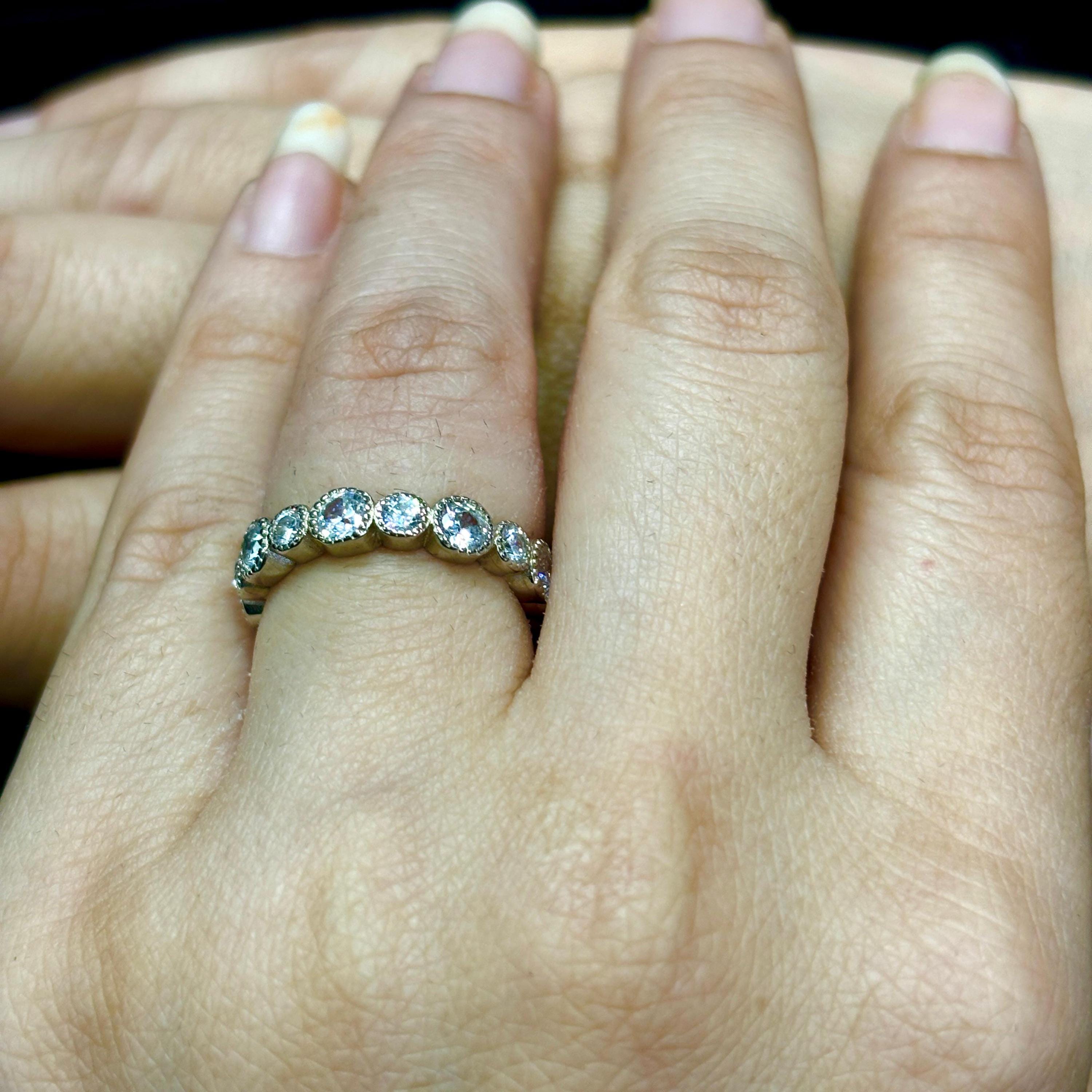 Moissanite Wedding Band Milgrain Bezel Set Art Deco Full Eternity Stacking Dainty Silver Proposal Ring Anniversary Gift Promise Ring For Her