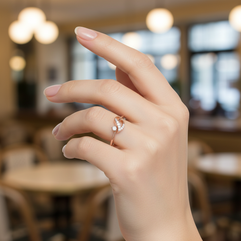 Sterling Silver Moissanite Swirl Ring – Minimalist Wave Statement Band
