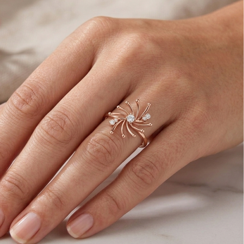 Starburst Moissanite Ring: Sterling Silver Swirl Statement Jewelry