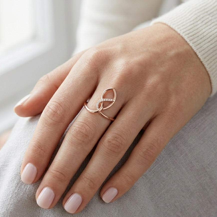 Twisted Infinity Moissanite Ring, Sterling Silver Statement Band, Modern Proposal Jewelry