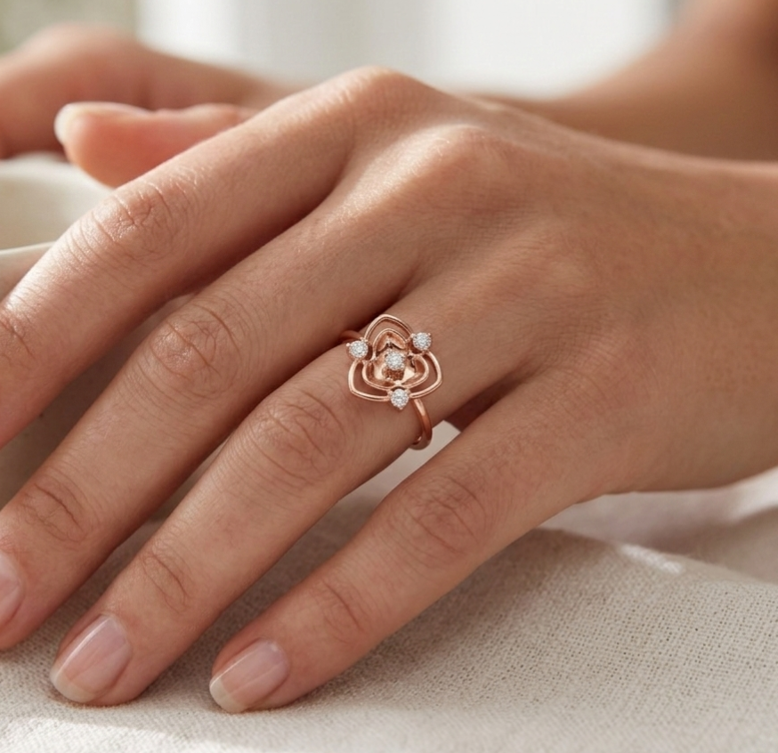 Sterling Silver Lotus Flower Moissanite Ring – Celestial Statement Band