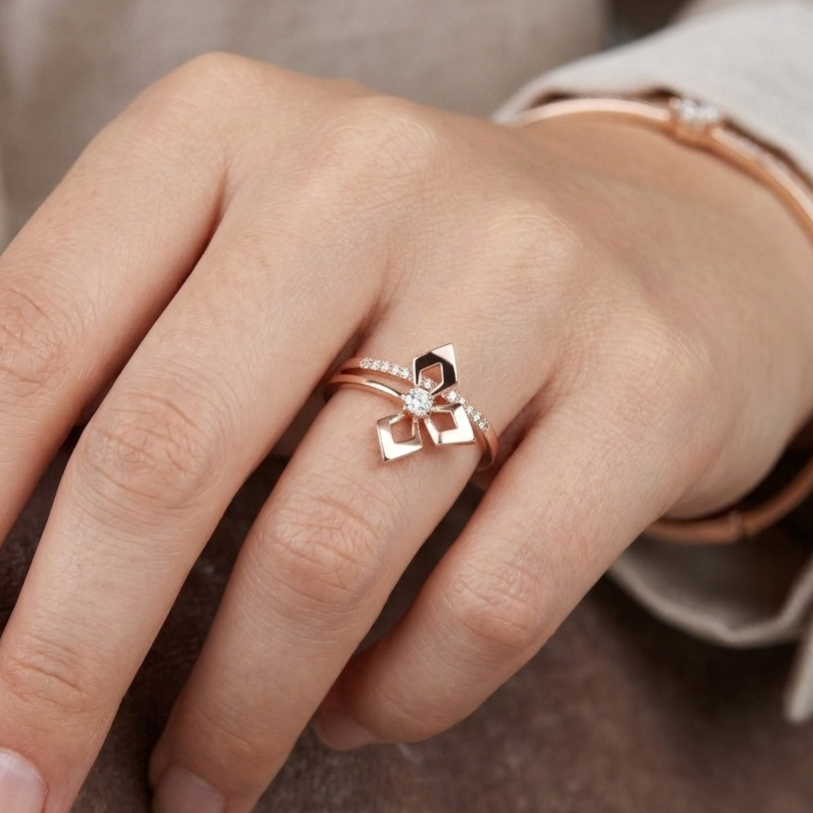 Delicate Moissanite Ring – 925 Sterling Silver Abstract Swirl Band