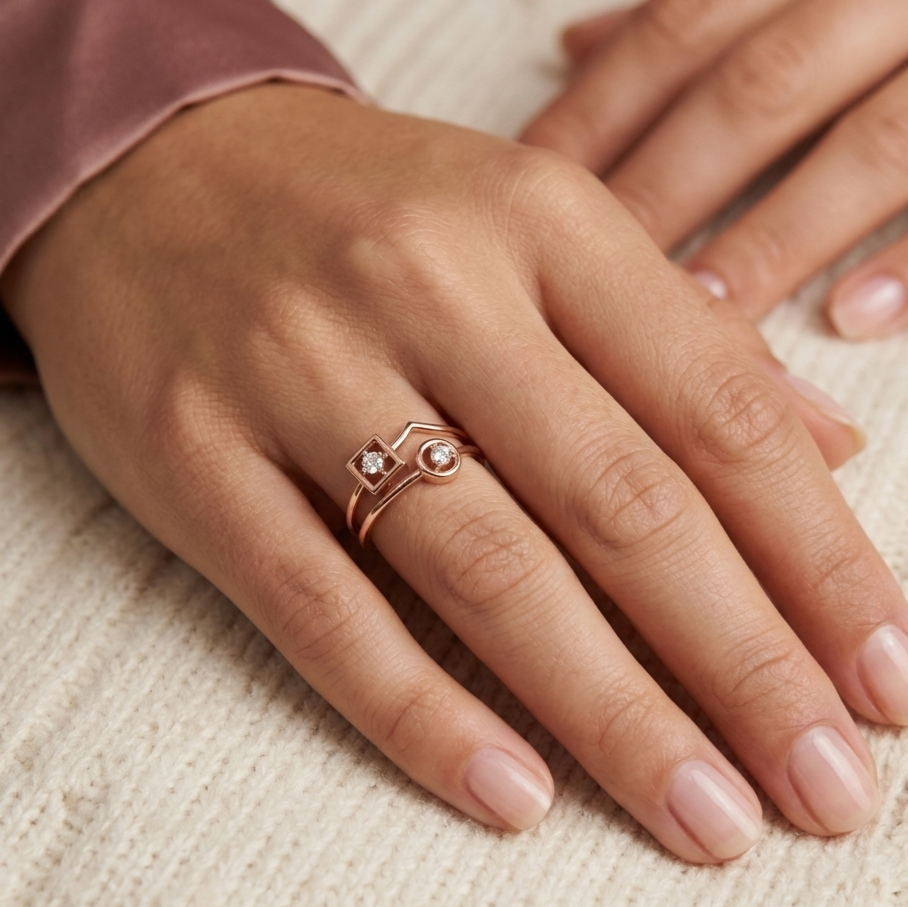 Abstract Moissanite Ring – Sterling Silver Geometric Statement Band