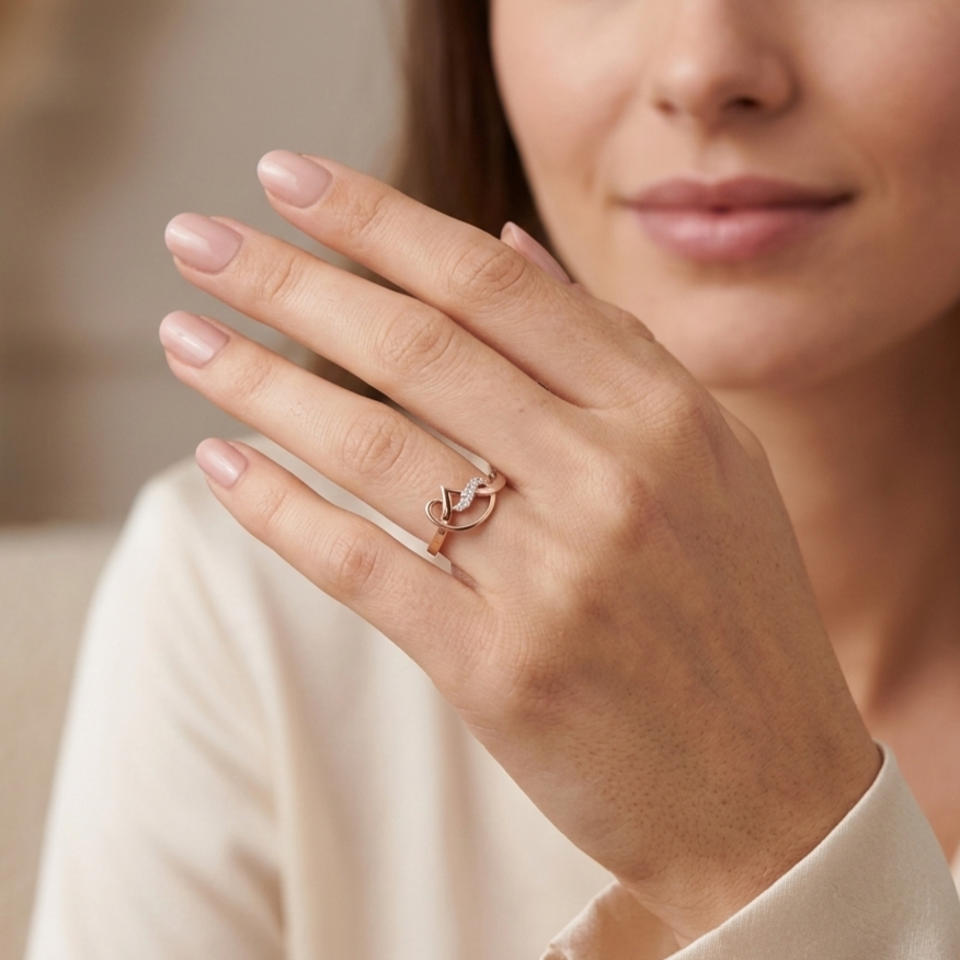 Stacking Initial Moissanite Ring – 925 Sterling Silver Abstract Swirl Dainty Minimalist Bridal Ring