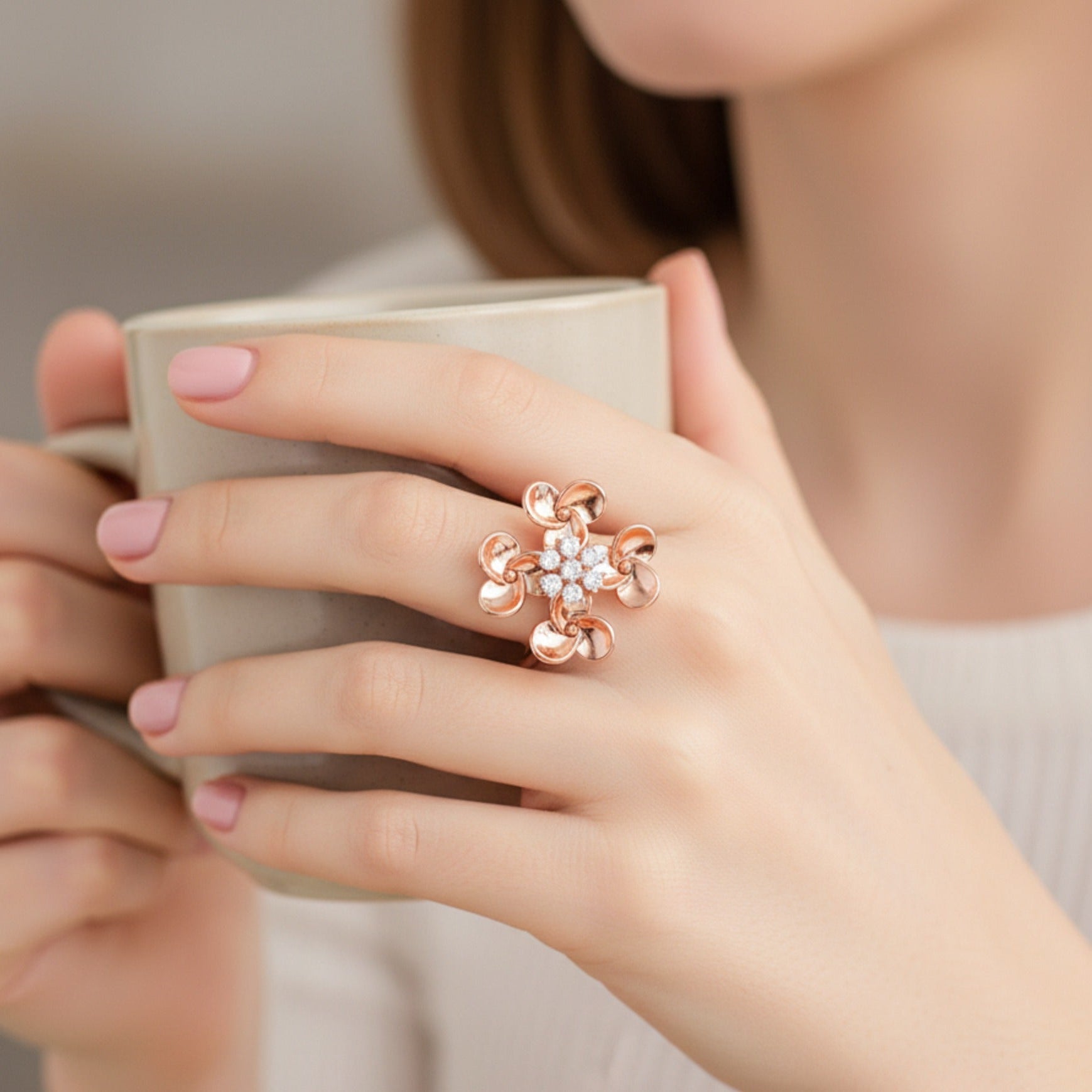Floral Moissanite Ring – 925 Sterling Silver Lotus Petal Mounting Bridal Ring