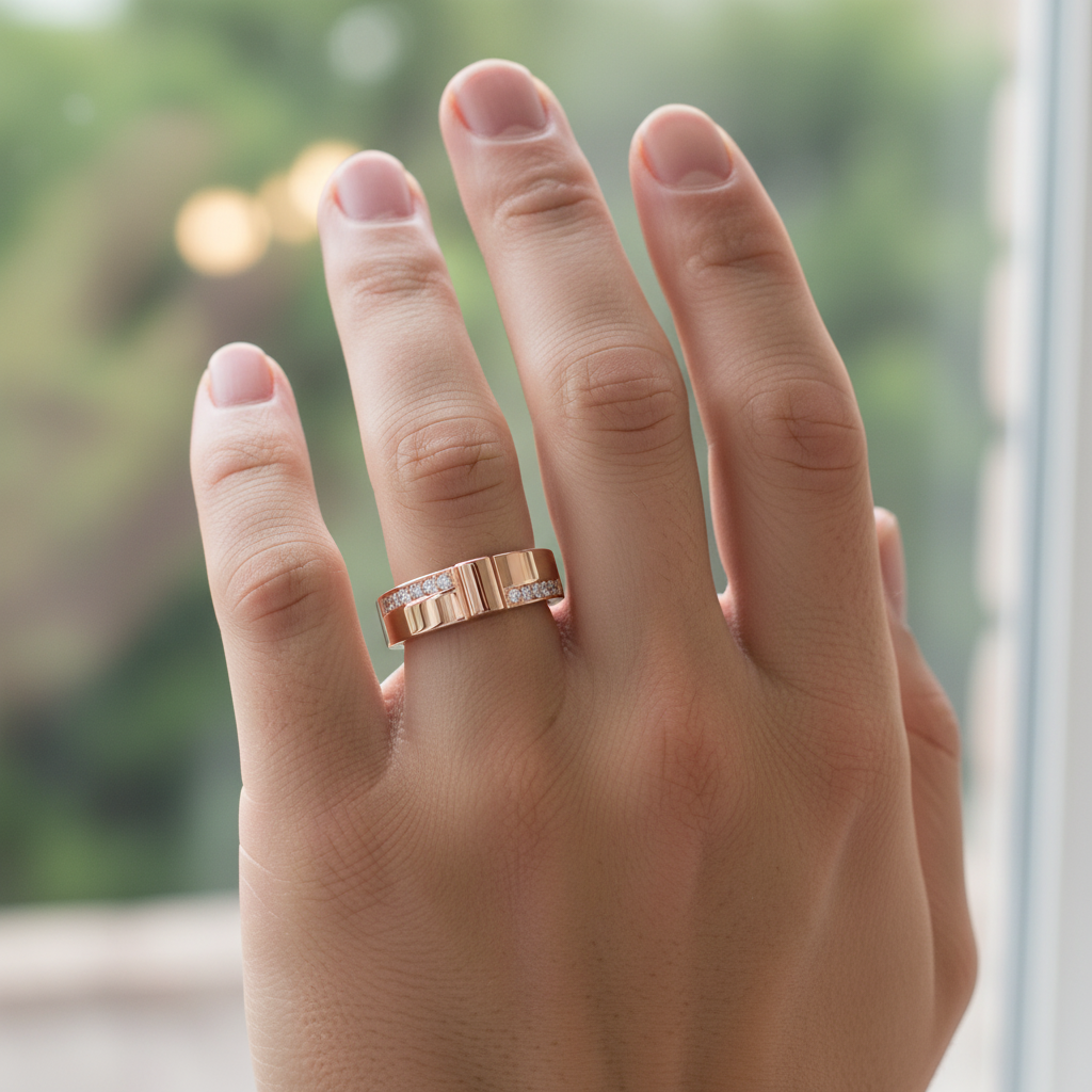 Rose Gold Moissanite Men's Ring, Sterling Silver Channel Set Wedding Band Him