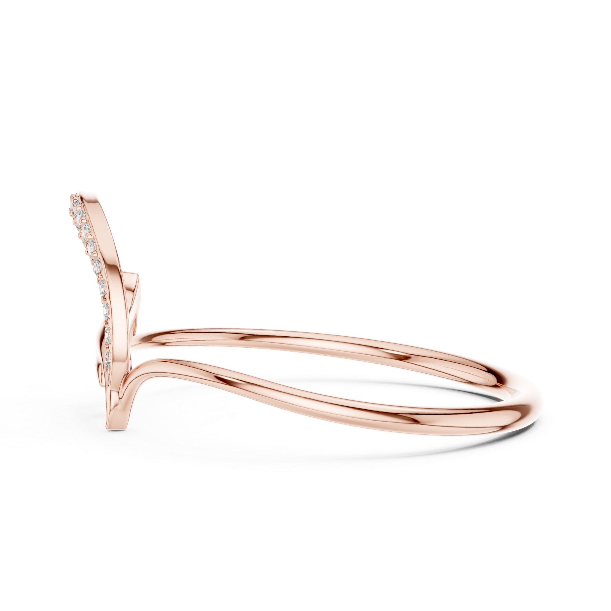 Sterling Silver Moissanite Leaf Ring – Curved Swirl Vine Statement Band