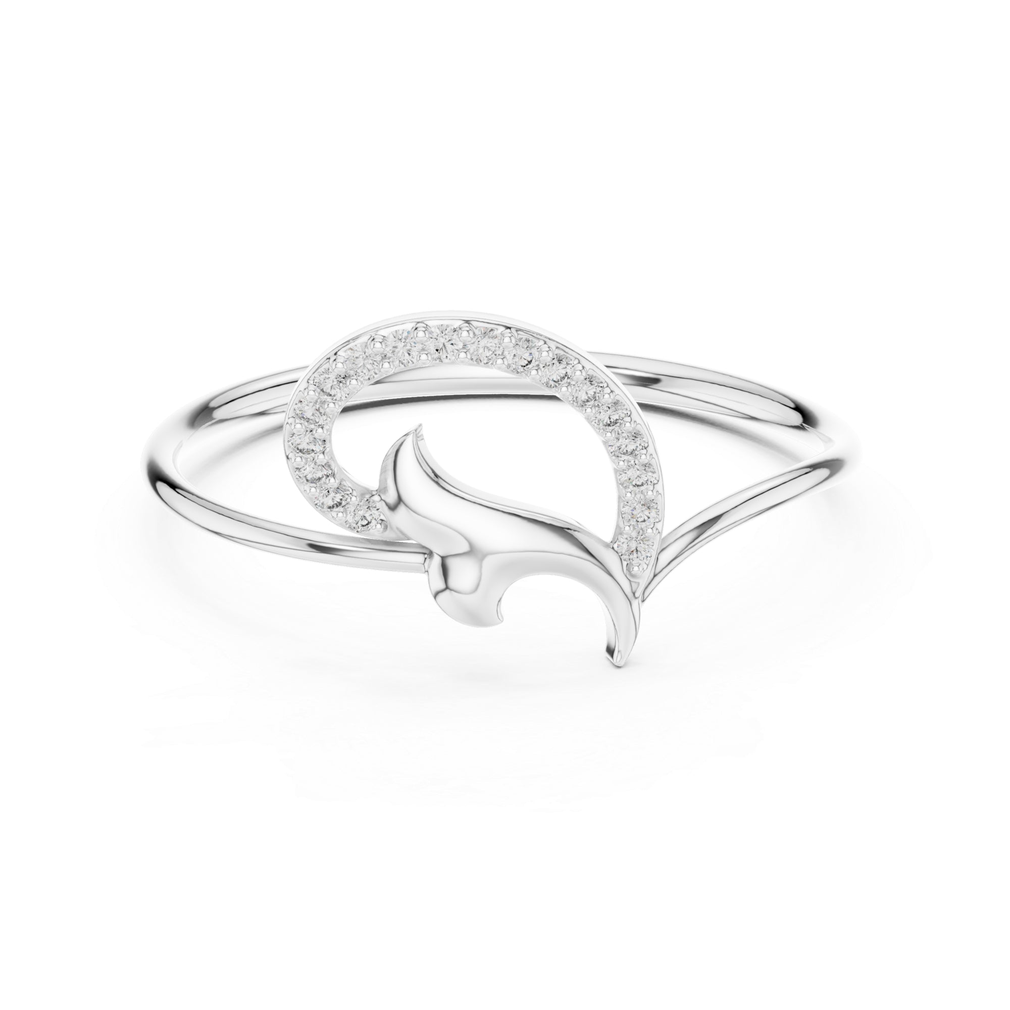 Sterling Silver Moissanite Leaf Ring – Curved Swirl Vine Statement Band