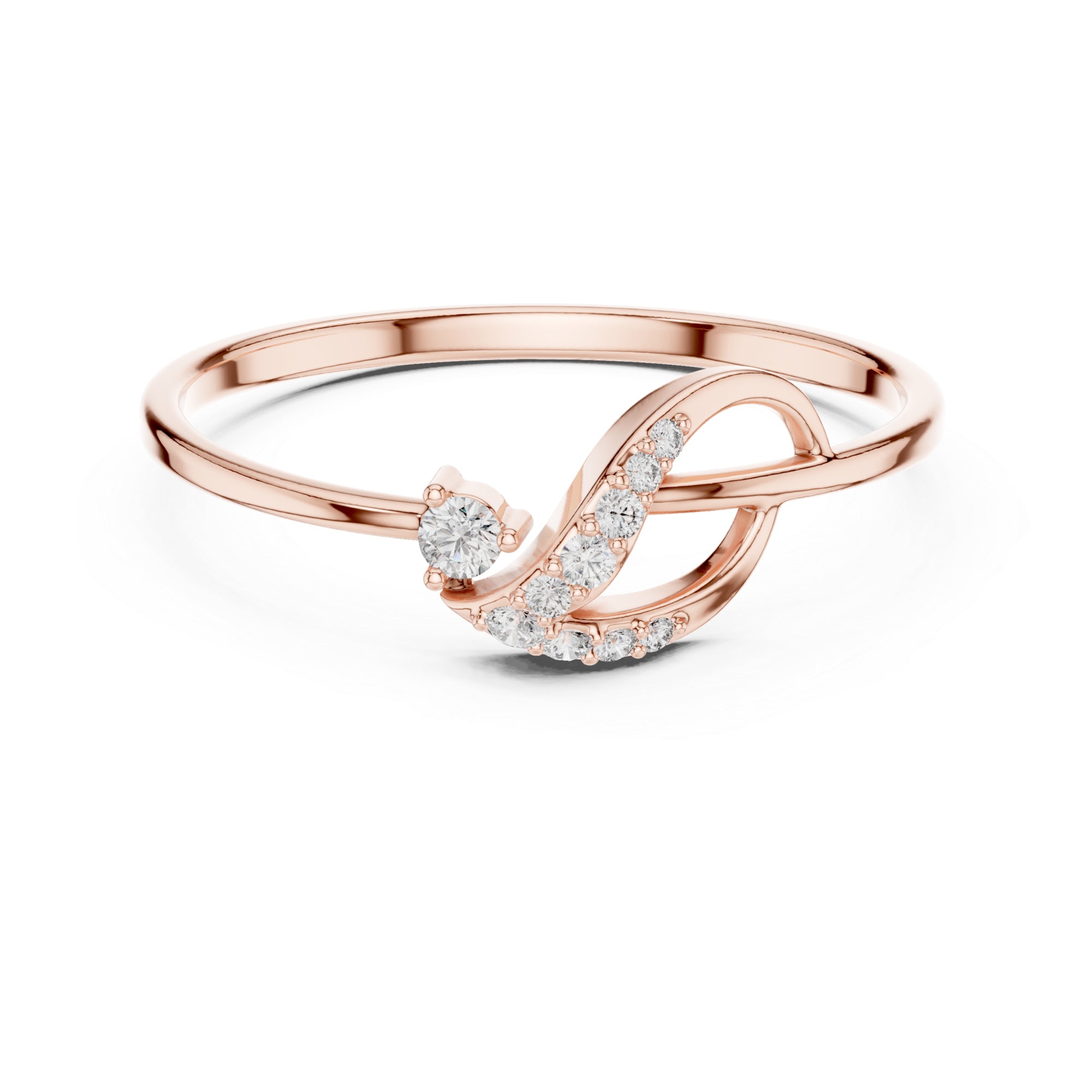 Sterling Silver Moissanite Swirl Ring – Minimalist Wave Statement Band